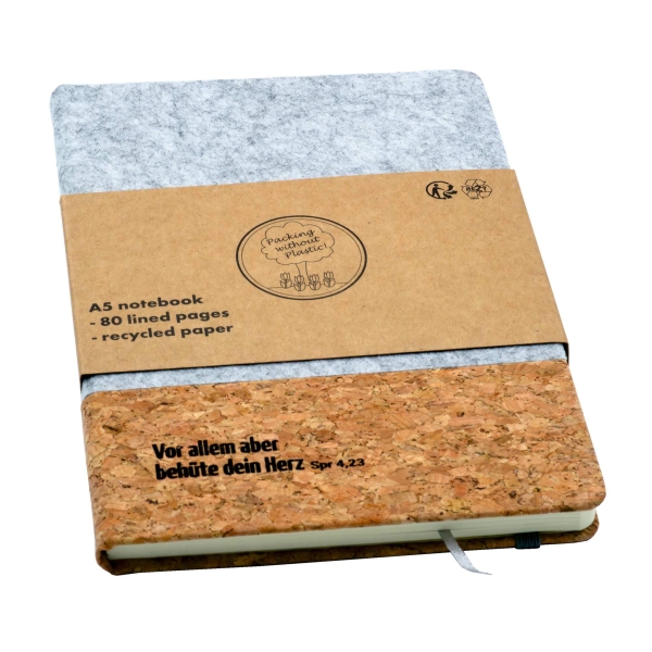 Notizbuch DIN A5 aus Kork & RPET-Filz