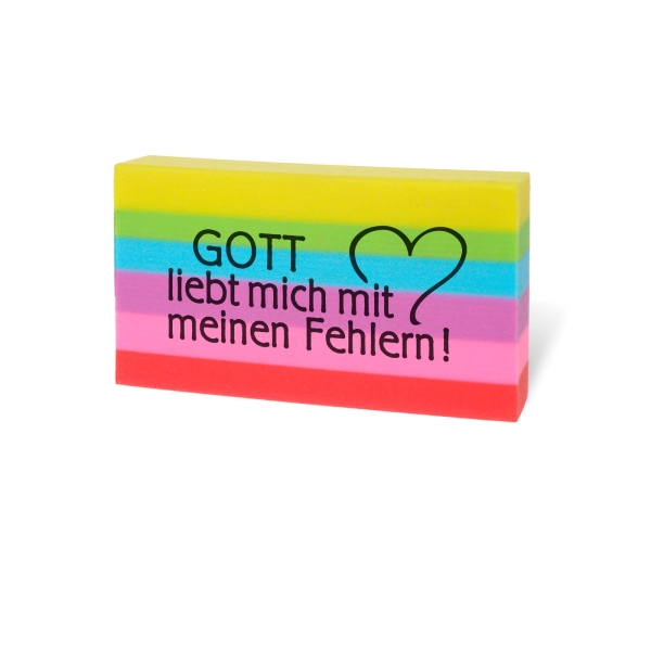 Radiergummi, regenbogen, "Gott liebt mich..."