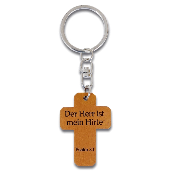 Schlüsselanhänger Kreuz aus Holz Psalm 23