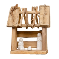 Holzkrippe mit Keramikfiguren
